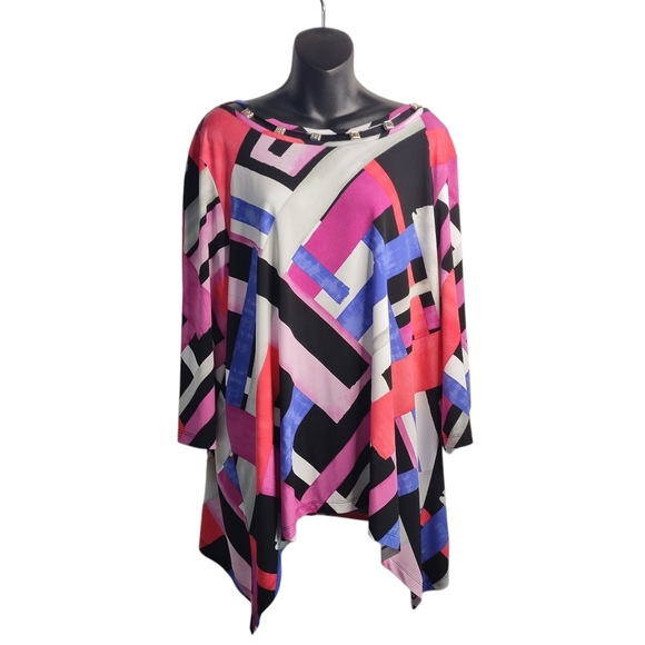 Alfred Dunner Women Multicolor Embellished Crewneck 3/4 Sleeve Stretch Blouse 2X - Picture 1 of 10